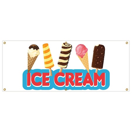 Signmission Ice Cream 2 Banner Heavy Duty 13 Oz Vinyl with Grommets Single Sided B-72 Ice Cream 2